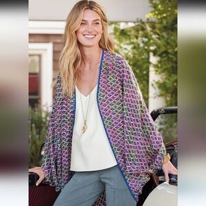 Soft Surroundings Alina Cocoon Topper Colorful Diamond Pattern Cardigan S/M